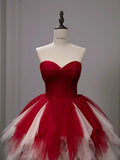 Pretty Ball Gown Sweetheart Tulle Long Red Layers Prom Dresses Sweet 16 Dresses, HZ0319