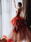 Pretty Ball Gown Sweetheart Tulle Long Red Layers Prom Dresses Sweet 16 Dresses, HZ0319