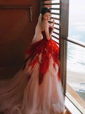 Pretty Ball Gown Sweetheart Tulle Long Red Layers Prom Dresses Sweet 16 Dresses, HZ0319
