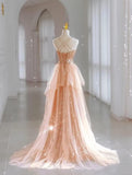 Shiny Pink Straps Sheath Sequins Long Party Dress Birthday Outfits, HZ0319