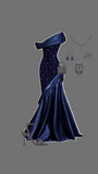 Pretty Mermaid One Shoulder Navy Blue Satin Long Party Dress Prom Dresses, HZ0319