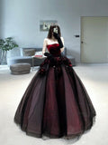 Elegant Burgundy Strapless A-Line Tulle Birthday Ball Gown Long Prom Dress, HZ0319