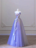 Lilac Strapless A-Line Tulle Birthday Ball Gown Long Prom Dress, HZ0319