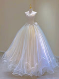 White Sweetheart Neck A-Line Tulle Birthday Ball Gown Wedding Dress Prom Dress, HZ0319