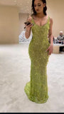 Stunning Green Straps Beading Mermaid Long Party Dress Evening Gown, HZ0319