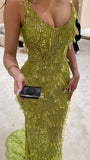 Stunning Green Straps Beading Mermaid Long Party Dress Evening Gown, HZ0319