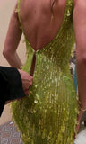 Stunning Green Straps Beading Mermaid Long Party Dress Evening Gown, HZ0319