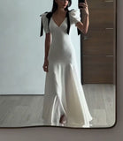 Elegant White A-Line Short Sleeves Long Party Dress Evening Dress, HZ0319