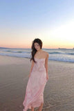 Pink Spaghetti Straps A-Line Long Party Dress Birthday Dress Beach Dress, HZ0319