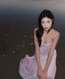 Pink Spaghetti Straps A-Line Long Party Dress Birthday Dress Beach Dress, HZ0319