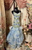 Blue Halter Blooming Mermaid Vintage Long Evening Party Dress, HZ0319