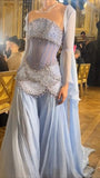 Gorgeous Strapless A-Line Beading Chiffon Long Party Dress with Detachable Sleeves, HZ0319