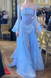Gorgeous Strapless A-Line Beading Chiffon Long Party Dress with Detachable Sleeves, HZ0319