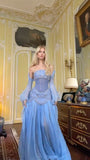 Gorgeous Strapless A-Line Beading Chiffon Long Party Dress with Detachable Sleeves, HZ0319
