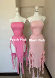 Pink Strapless Sheath Ruffles Long Party Dress Wedding Guest Dress, HZ0319