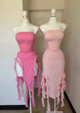Pink Strapless Sheath Ruffles Long Party Dress Wedding Guest Dress, HZ0319