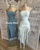 White Strapless Sheath Ruffles Long Party Dress Wedding Guest Dress, HZ0319