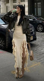 Ivory Sleeveless Sheath Ruffles Long Party Dress Fashion Date Dress, HZ0319