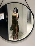 Green Strapless Sheath Ruffles Long Party Dress Wedding Guest Dress, HZ0319