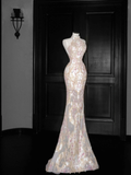 Gorgeous High Neck See-Through Beading Mermaid Long Evening Party Dress, HZ0319