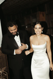 White Spaghetti Straps Satin Long Party Dress Light Wedding Dress HZ0319