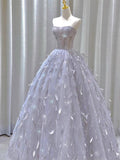 Stunning Strapless A-Line Tulle Long Prom Dress Evening Gown, HZ0319