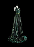 Dark Green Halter Neck A-Line Beading Vintage Long Evening Party Dress, HZ0319