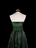 Dark Green Halter Neck A-Line Beading Vintage Long Evening Party Dress, HZ0319