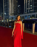 Charming Red Strapless A-Line Long Prom Dress Evening Party Dress, HZ0319