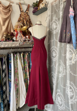 Wine Red Spaghetti Straps Mermaid Lace Vintage Long Evening Party Dress, HZ0319