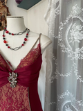 Wine Red Spaghetti Straps Mermaid Lace Vintage Long Evening Party Dress, HZ0319