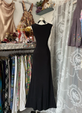 Black Sleeveless Beading Sequins Vintage Long Evening Party Dress, HZ0319