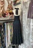 Blue Halter Lace Satin Sheath Vintage Long Prom Dress Formal Party Dress, HZ0319