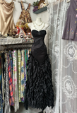 Black Strapless Ruffles Mermaid Vintage Long Prom Dress Formal Party Dress, HZ0319