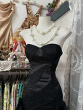 Black Strapless Ruffles Mermaid Vintage Long Prom Dress Formal Party Dress, HZ0319