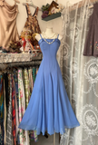 Blue Spaghetti Straps A-Line Vintage Long Party Dress Formal Prom Dress, HZ0319