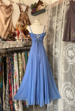 Blue Spaghetti Straps A-Line Vintage Long Party Dress Formal Prom Dress, HZ0319