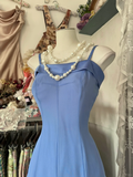 Blue Spaghetti Straps A-Line Vintage Long Party Dress Formal Prom Dress, HZ0319