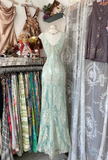 Sage Green V Neck Mermaid Sequins Vintage Long Prom Dress Formal Party Dress, HZ0319