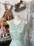 Sage Green V Neck Mermaid Sequins Vintage Long Prom Dress Formal Party Dress, HZ0319