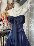 Navy Blue Strapless A-Line Satin Vintage Long Prom Dress Formal Party Dress, HZ0319