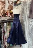 Navy Blue Strapless A-Line Satin Vintage Long Prom Dress Formal Party Dress, HZ0319