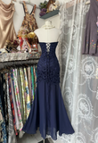 Navy Blue Strapless Mermaid Beading Vintage Long Prom Dress Formal Party Dress, HZ0319