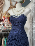 Navy Blue Strapless Mermaid Beading Vintage Long Prom Dress Formal Party Dress, HZ0319