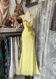Yellow Halter Sequins Beading Vintage Long Prom Dress Formal Party Dress, HZ0319
