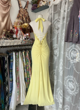 Yellow Halter Sequins Beading Vintage Long Prom Dress Formal Party Dress, HZ0319