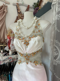 Ombre Pink Halter Beading A-Line Satin Vintage Long Party Dress, HZ0319