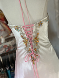 Ombre Pink Halter Beading A-Line Satin Vintage Long Party Dress, HZ0319