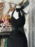 Black Halter Neck Lace Mermaid Vintage Long Formal Party Dress, HZ0319