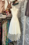 Light Ivory V Neck Sleeveless A-Line Vintage Long Evening Party Dress, HZ0319